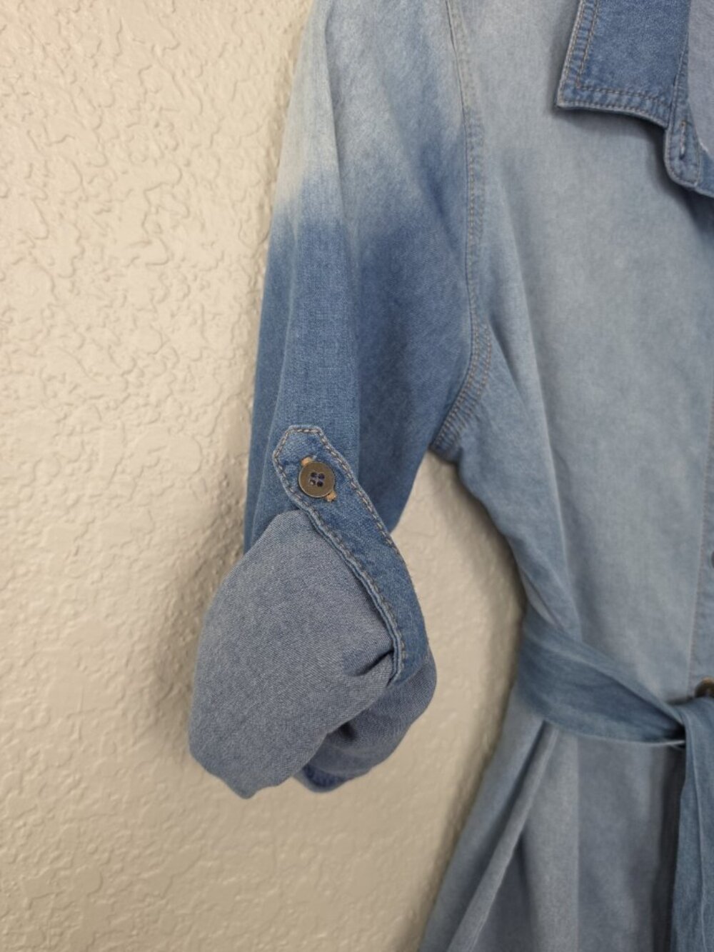 G Collection Blue Denim Button Front Shirt Dress Belted Pockets Petite PS - Picture 7 of 11